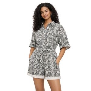 PrettyLittleThing Snake Print Belted‎ Utility Romper Short Sleeve